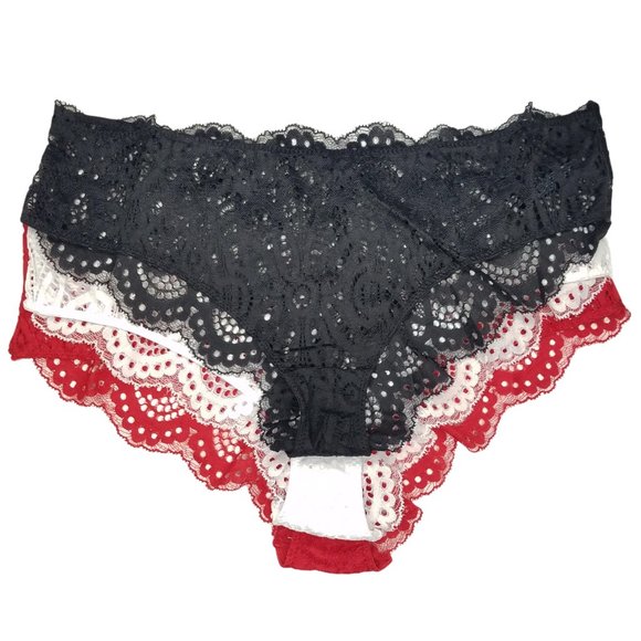 Lace Panty Brief Cut Scalloped Trim Lined 3 Color Pack - Picture 1 of 15